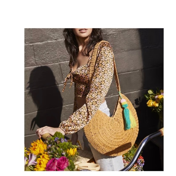 Crown Vintage Fortune Cookie Raffia Woven Boho Bohemian Tote Bag NWT - Picture 1 of 7